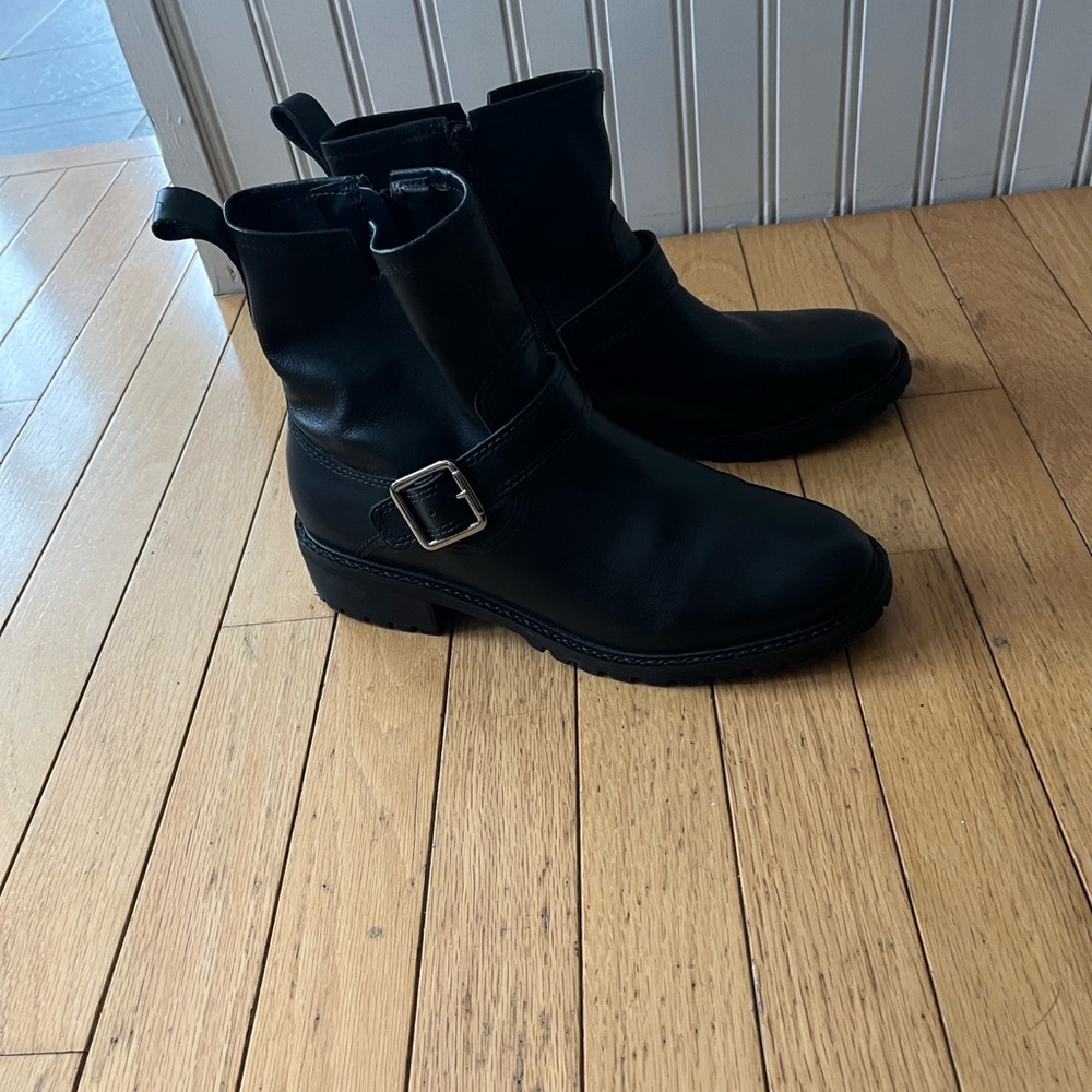 Lucky Brand Black Leather Buckle Ankle Booties